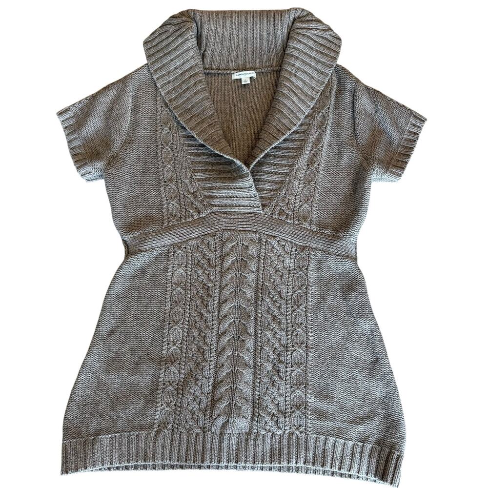 Banana Republic Cable Knit Sweater Dress Tunic Top Wool Blend Short Sleeve XL